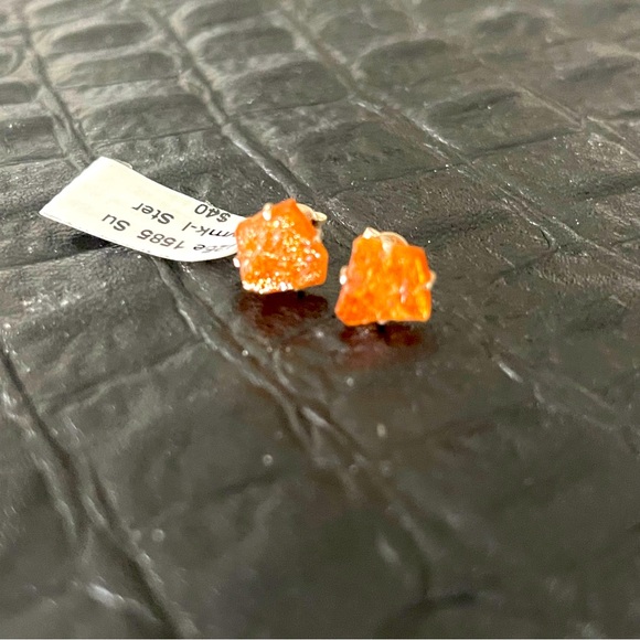 Sterling silver 925 one of a kind Sunstone rough earrings - Picture 1 of 8